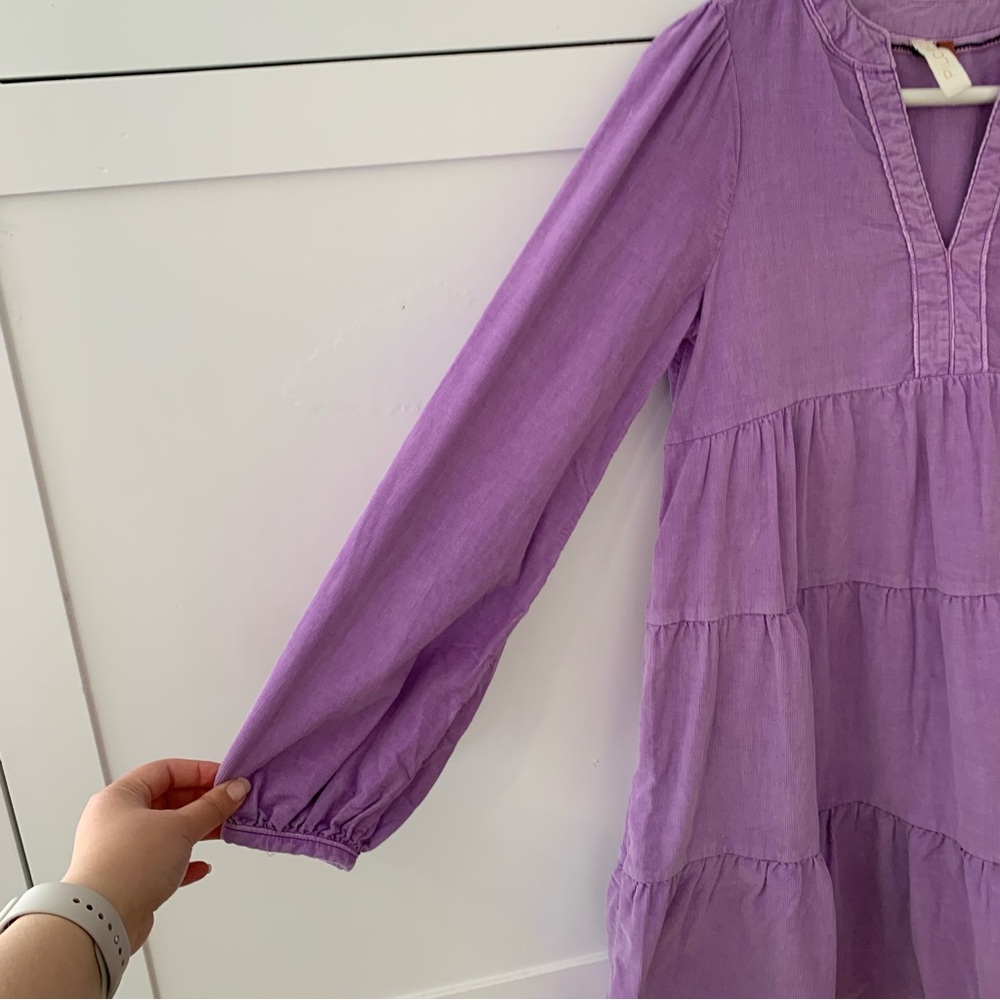 Anthropologie Pilcro Harper Lilac Corduroy V Puff Long Pocket Dress Size XS - Picture 5 of 13